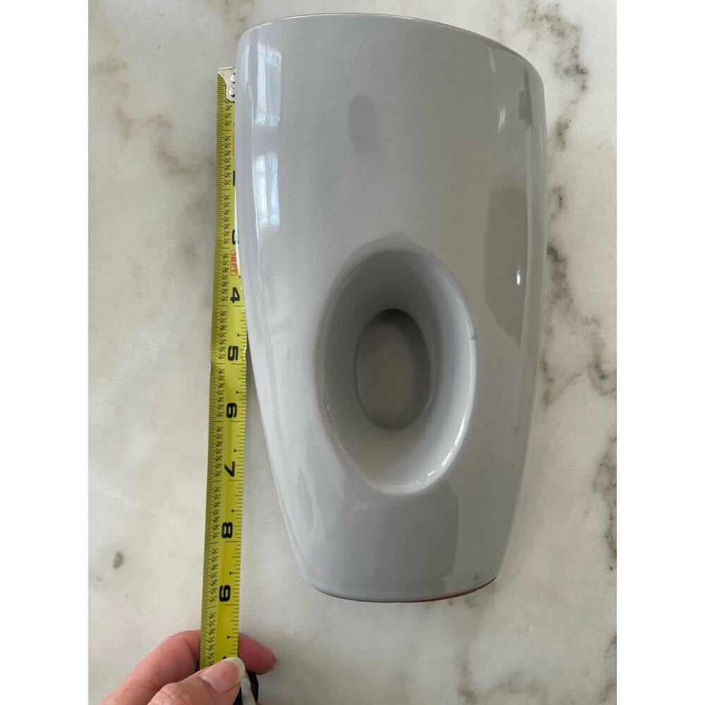 Modern ceramic ring vase. Glossy gray. Inside is not glossy. 9 in tall - Picture 6 of 8